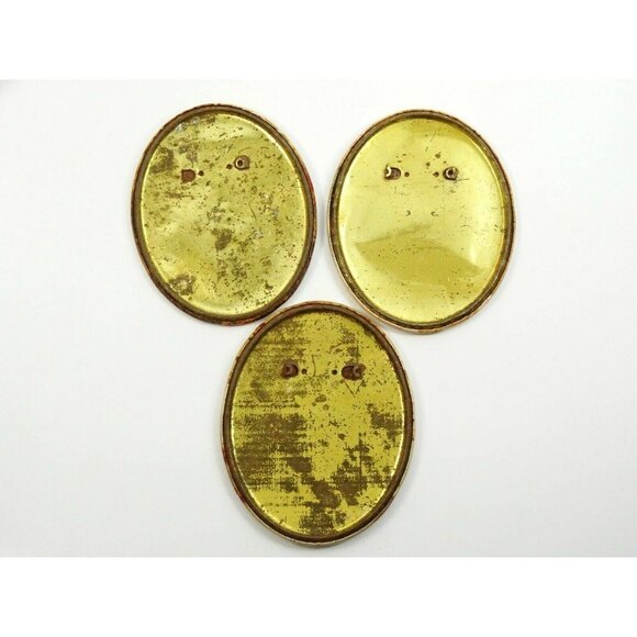 3 Antique Edwardian Oval Photo Plaques Hand-Colored Woman Men Handlebar Mustache - Picture 3 of 3